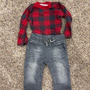 Old Navy Red and Black Plaid Kids Matching Set